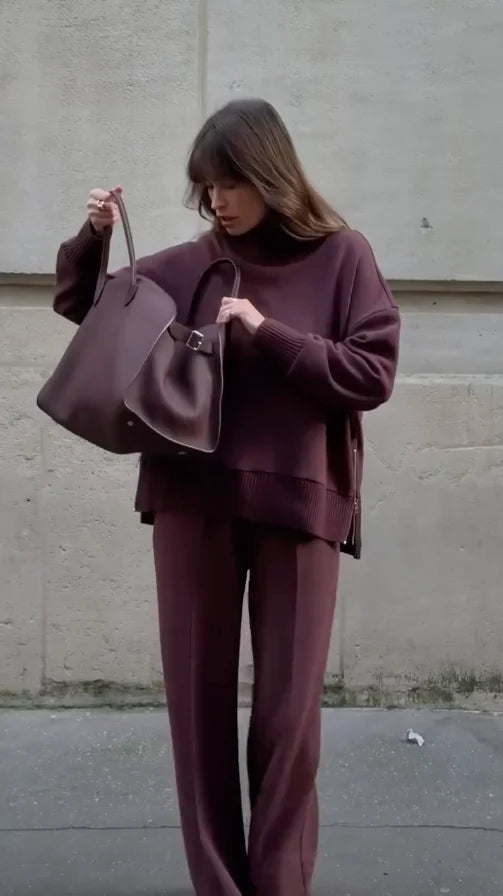 Women's co-ord set featuring a relaxed fit oversized top and wide leg trousers, made from soft fabric for ultimate comfort and style. 3