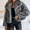 Women's cropped faux fur jacket with open front, featuring a plush textured design perfect for autumn and winter styling. 3