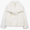 Women's cropped faux fur jacket with open front, featuring a plush textured design perfect for autumn and winter styling. 5