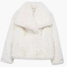 Women's cropped faux fur jacket with open front, featuring a plush textured design perfect for autumn and winter styling. 5