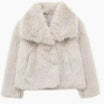 Women's cropped faux fur jacket with open front, featuring a plush textured design perfect for autumn and winter styling. 6