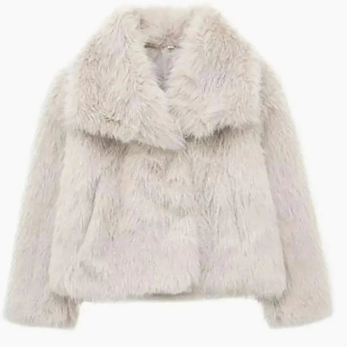 Women's cropped faux fur jacket with open front, featuring a plush textured design perfect for autumn and winter styling. 6