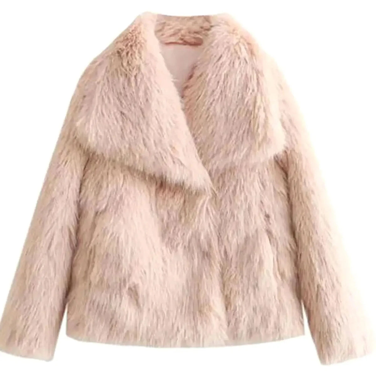 Women's cropped faux fur jacket with open front, featuring a plush textured design perfect for autumn and winter styling. 7