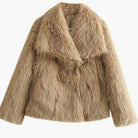 Women's cropped faux fur jacket with open front, featuring a plush textured design perfect for autumn and winter styling. 8