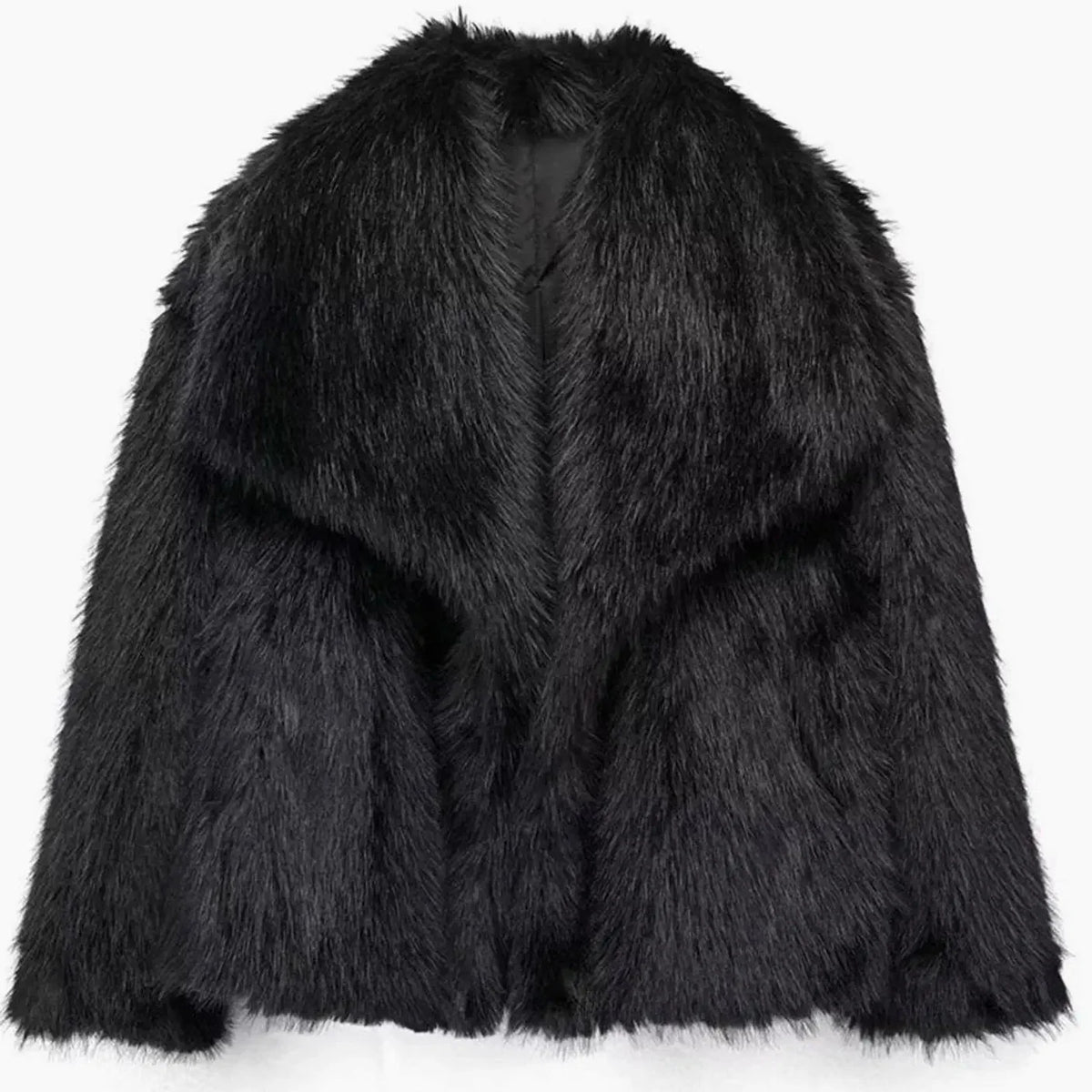Women's cropped faux fur jacket with open front, featuring a plush textured design perfect for autumn and winter styling. 9