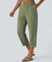 Women's cropped pants featuring a high-rise waistband made from a breathable cotton-linen blend, ideal for casual wear and stylish comfort. 0