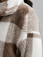 Women's Cropped Sherpa Jacket with Button Closure in Buffalo Check Pattern, perfect cozy layer for fall fashion. 4