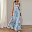 Women's floral maxi dress featuring a pleated skirt and square neckline, perfect for elegant summer events and weddings. 4
