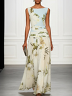 Women's floral maxi dress featuring a sleeveless design, perfect for summer weddings and formal events, made from elegant lightweight fabric. 0
