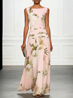 Women's floral maxi dress featuring a sleeveless design, perfect for summer weddings and formal events, made from elegant lightweight fabric. 2