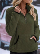 Women's Half Zip Sweatshirt with Kangaroo Pocket - Plush Sherpa Fleece Relaxed Fit for Autumn/Winter 10