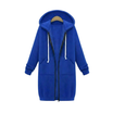Women's longline cozy sweatshirt featuring an adjustable drawstring hood and front pockets, perfect for layering in cool weather. 1