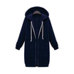 Women's longline cozy sweatshirt featuring an adjustable drawstring hood and front pockets, perfect for layering in cool weather. 10