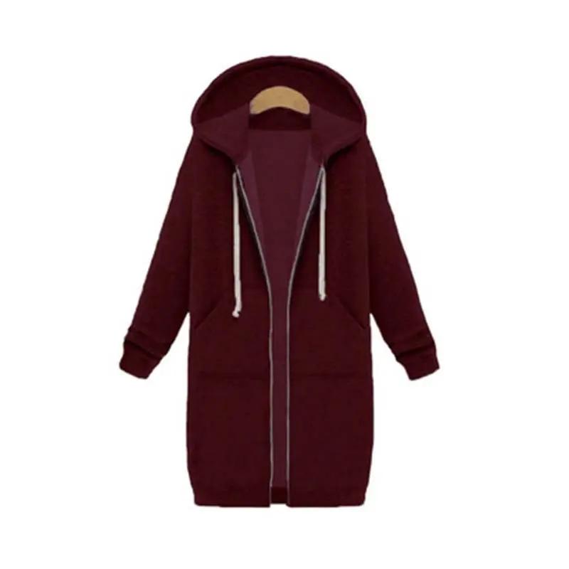 Women's longline cozy sweatshirt featuring an adjustable drawstring hood and front pockets, perfect for layering in cool weather. 11