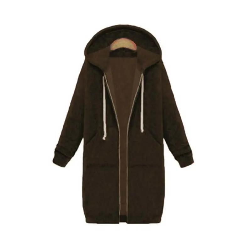Women's longline cozy sweatshirt featuring an adjustable drawstring hood and front pockets, perfect for layering in cool weather. 2