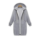 Women's longline cozy sweatshirt featuring an adjustable drawstring hood and front pockets, perfect for layering in cool weather. 3