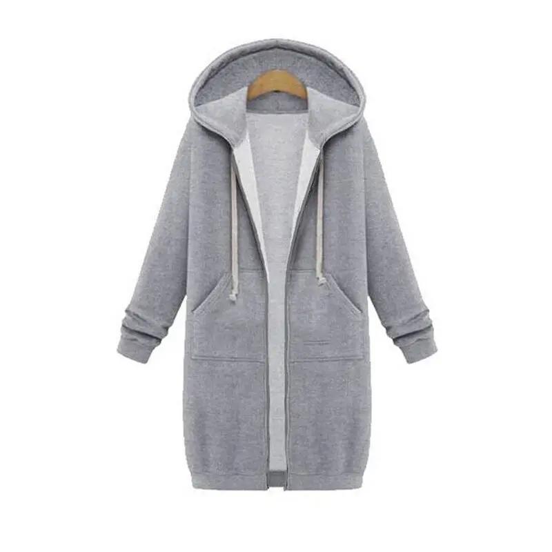 Women's longline cozy sweatshirt featuring an adjustable drawstring hood and front pockets, perfect for layering in cool weather. 3