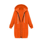 Women's longline cozy sweatshirt featuring an adjustable drawstring hood and front pockets, perfect for layering in cool weather. 4