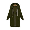 Women's longline cozy sweatshirt featuring an adjustable drawstring hood and front pockets, perfect for layering in cool weather. 7