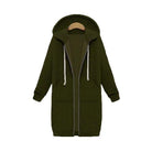 Women's longline cozy sweatshirt featuring an adjustable drawstring hood and front pockets, perfect for layering in cool weather. 7
