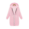 Women's longline cozy sweatshirt featuring an adjustable drawstring hood and front pockets, perfect for layering in cool weather. 8