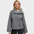 Women's wool-feel short coat featuring an oversized collar and stylish wrap-front design, perfect for smart-casual occasions. 0