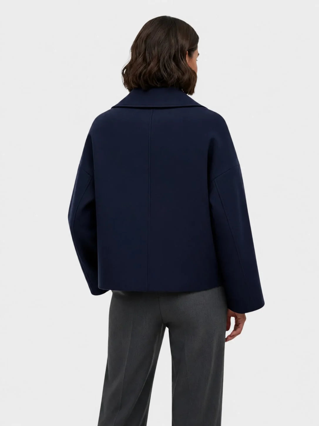 Women's wool-feel short coat featuring an oversized collar and stylish wrap-front design, perfect for smart-casual occasions. 5