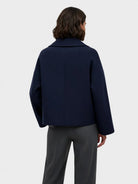 Women's wool-feel short coat featuring an oversized collar and stylish wrap-front design, perfect for smart-casual occasions. 5