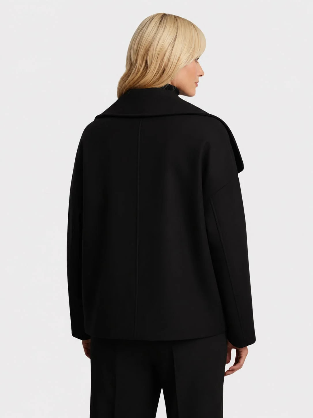Women's wool-feel short coat featuring an oversized collar and stylish wrap-front design, perfect for smart-casual occasions. 7