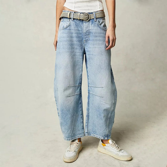Women's Jeans Mid-Rise Cropped Barrel Leg in Heavyweight Denim – Medium-Fade Wash with Reinforced Panels 0