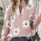 Women's Jumper with Collared Half-Zip and Daisy Floral Pattern – Relaxed Fit Knit Sweater for Autumn/Winter 6