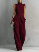 Women's Linen Two-Piece Set with Stand-Up Collar Top and Wide-Leg Trousers – Breathable Cotton-Linen Blend 0