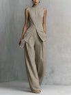 Women's Linen Two-Piece Set with Stand-Up Collar Top and Wide-Leg Trousers – Breathable Cotton-Linen Blend 2