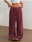 Women's linen wide leg pants featuring an adjustable drawstring, designed for casual lightweight comfort, perfect for summer outings. 4