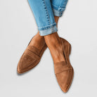 Women's loafers featuring a pointed suede design, comfortable flat sole, and elegant style, perfect for autumn footwear. 0