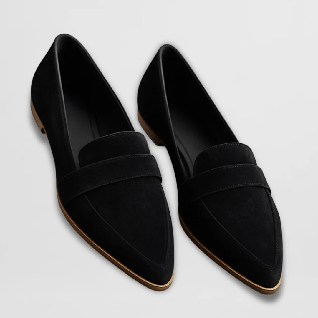 Women's loafers featuring a pointed suede design, comfortable flat sole, and elegant style, perfect for autumn footwear. 2