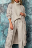 Women's long cardigan featuring a cozy open front design, stylish bobble knit texture, and practical pockets, available in eight vibrant colors. 2