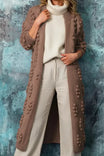 Women's long cardigan featuring a cozy open front design, stylish bobble knit texture, and practical pockets, available in eight vibrant colors. 3