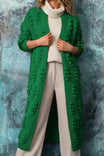 Women's long cardigan featuring a cozy open front design, stylish bobble knit texture, and practical pockets, available in eight vibrant colors. 6