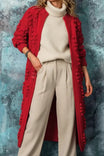 Women's long cardigan featuring a cozy open front design, stylish bobble knit texture, and practical pockets, available in eight vibrant colors. 7