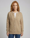 Women's long black cardigan featuring a button front design, crafted from soft brushed knit for comfort and style. 0