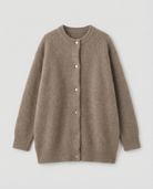 Women's long black cardigan featuring a button front design, crafted from soft brushed knit for comfort and style. 10