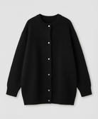 Women's long black cardigan featuring a button front design, crafted from soft brushed knit for comfort and style. 5