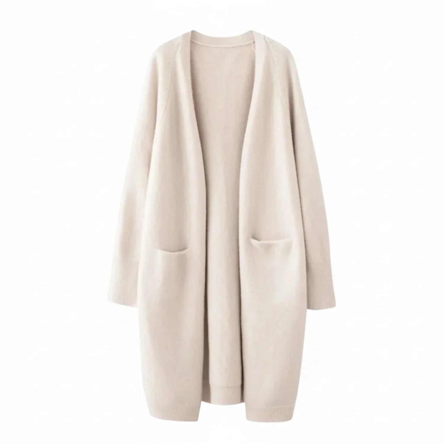 Women's long black cardigan with pockets, featuring a soft knit fabric and relaxed fit, perfect for layering and casual wear. 3