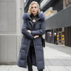 Women's long down puffer coat with high collar, designed for lightweight insulation and warmth, perfect for winter wear. 10