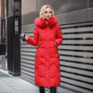 Women's long down puffer coat with high collar, designed for lightweight insulation and warmth, perfect for winter wear. 11