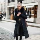 Women's long down puffer coat with high collar, designed for lightweight insulation and warmth, perfect for winter wear. 5