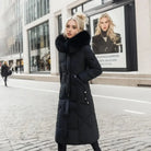 Women's long down puffer coat with high collar, designed for lightweight insulation and warmth, perfect for winter wear. 6