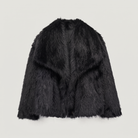 Women's longline faux fur coat featuring an oversized collar and a relaxed open-front design, perfect for stylish winter wear. 4
