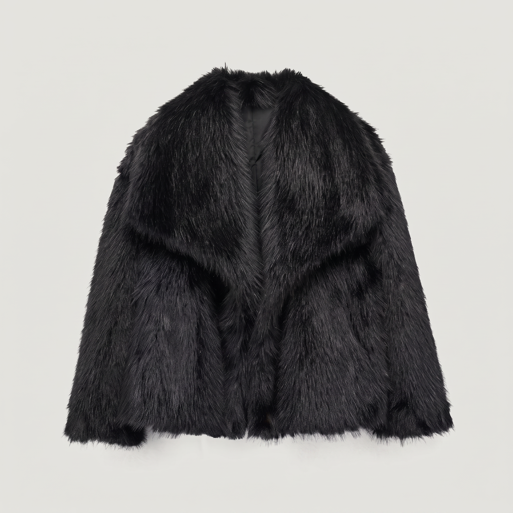 Women's longline faux fur coat featuring an oversized collar and a relaxed open-front design, perfect for stylish winter wear. 4